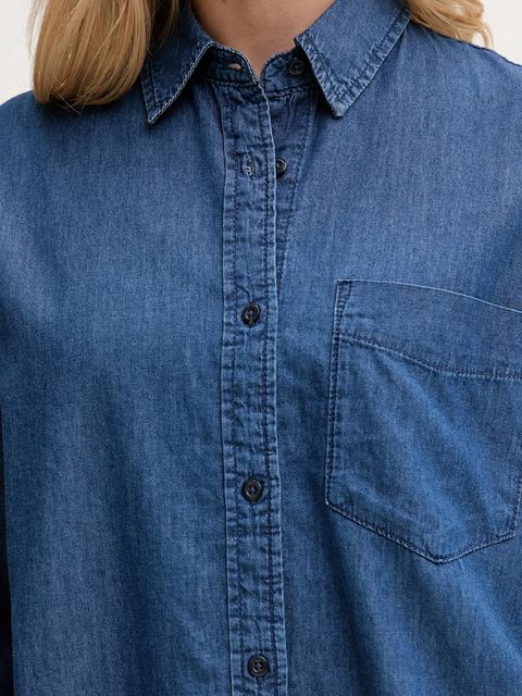 United Colors of Benetton koszula jeansowa damska kolor niebieski regular z kołnierzykiem klasycznym 5DHJDQ0CJ