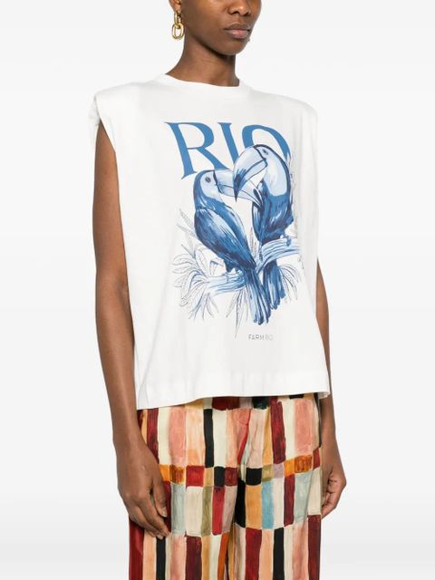 FARM Rio round-neck toucan-print top - White