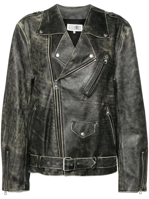 MM6 Maison Margiela leather "Brown" biker jacket - Green - zdjęcie produktu nr 1
