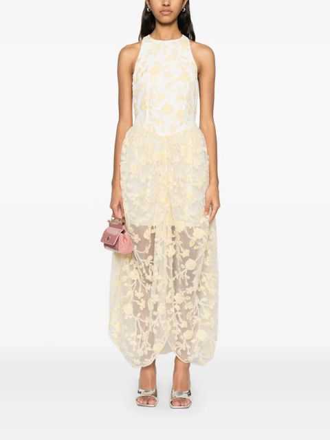 ROTATE BIRGER CHRISTENSEN floral-beaded midi dress - Yellow