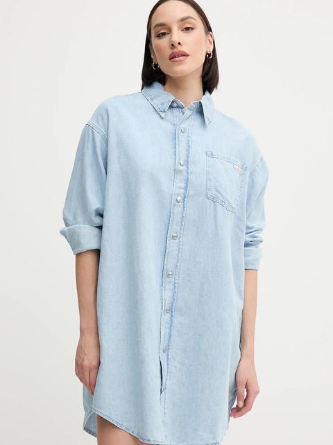 Calvin Klein Jeans sukienka z domieszką lnu kolor niebieski mini oversize J20J225172 - zdjęcie produktu nr 1