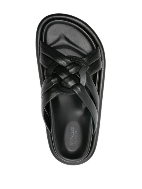Moncler Bell crossover-strap leather slides - Black