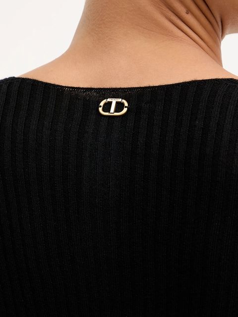 Twinset sweter wełniany damski kolor czarny lekki 252TT3110