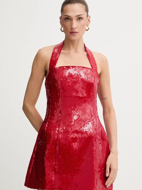 Bardot sukienka kolor czerwony mini rozkloszowana 59857DB2