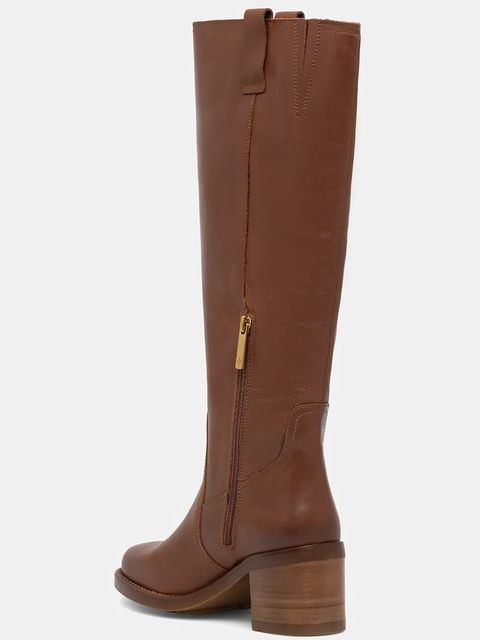 Tommy Hilfiger kozaki skórzane RIDING LTHR LONG BOOT BLOCK HEEL damskie kolor brązowy na słupku FW0FW08777