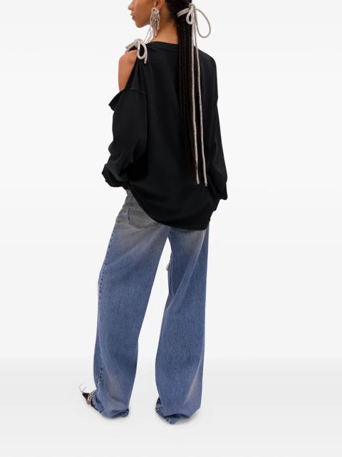 AREA crystal-knot cut-out T-shirt - Black