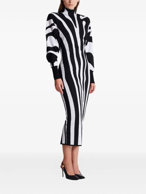 Balmain zebra-intarsia high-neck midi dress - Black