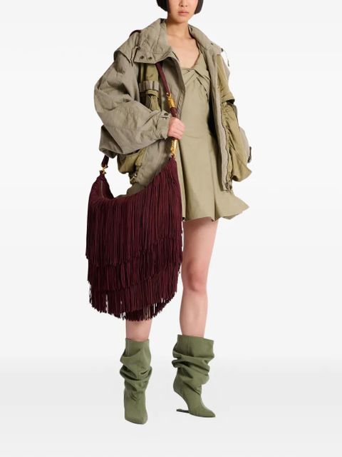 Balmain large Ebene fringed hobo bag - Red