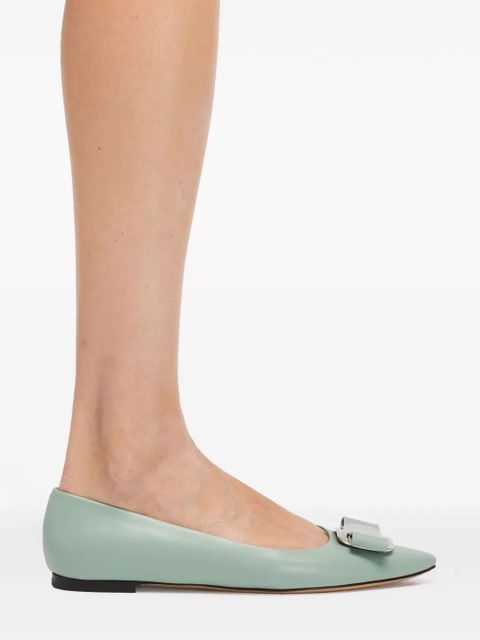 Ferragamo New Vara-bow lambskin ballerina shoes - Green