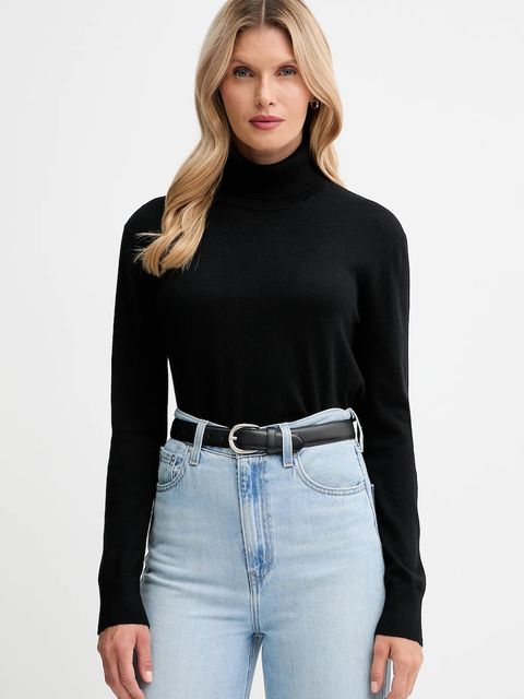 Calvin Klein sweter z dodatkiem wełny damski kolor czarny lekki z golfem LV044D371G - zdjęcie produktu nr 1