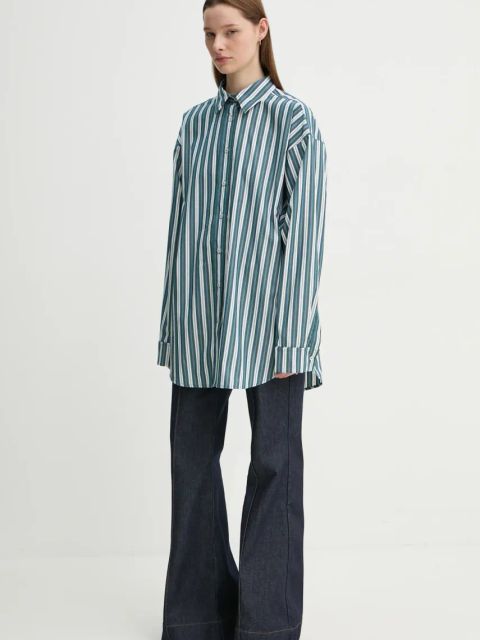 Remain koszula bawełniana damska kolor zielony relaxed z kołnierzykiem klasycznym 5023533030