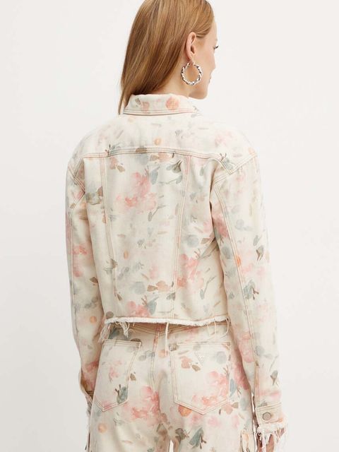 Guess kurtka jeansowa KALISA damska kolor beżowy przejściowa oversize W4YH26 D5E51