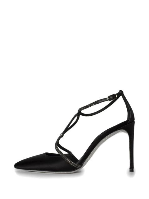 René Caovilla crystal-embellished satin pumps - Black