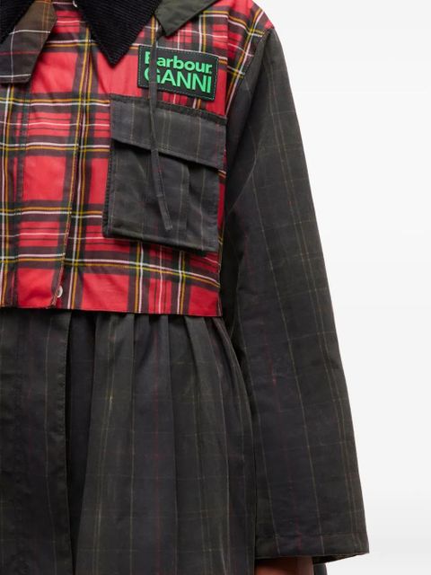 GANNI x Barbour tartan peplum coat - Green