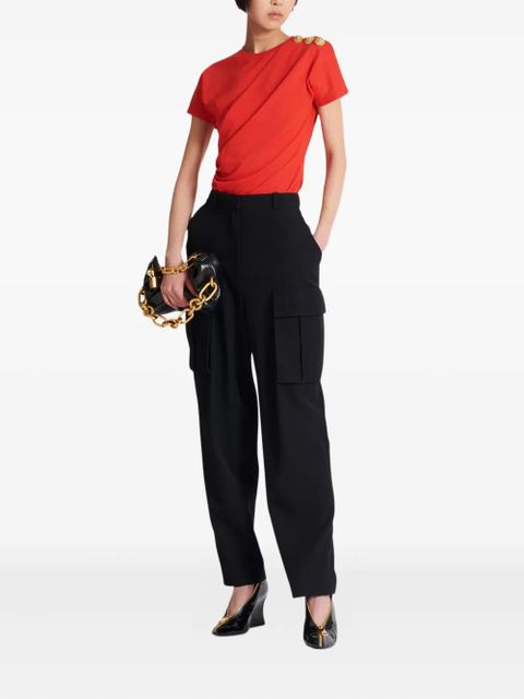 Balmain draped lion-head button T-shirt - Red - zdjęcie produktu nr 2