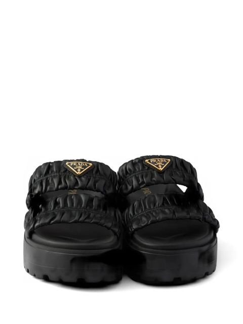 Prada Matelassé nappa leather flatform slides - Black