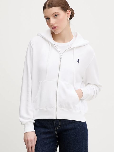 Polo Ralph Lauren bluza damska kolor biały z kapturem gładka 211971693 - zdjęcie produktu nr 1