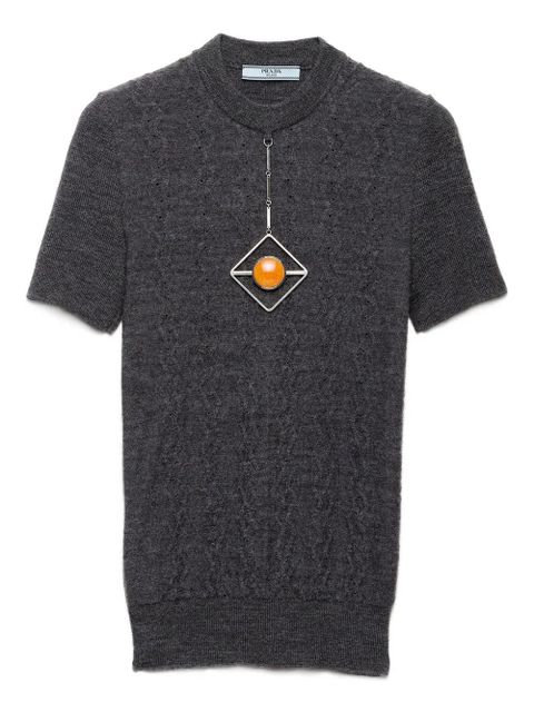 Prada pendant-embellishment short-sleeve sweater - Grey - zdjęcie produktu nr 1