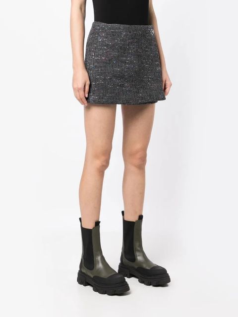 GANNI tweed wrap mini skirt - Grey