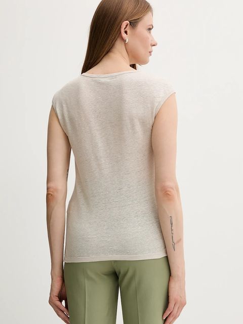 United Colors of Benetton t-shirt lniany damski kolor beżowy 37UJE16B1