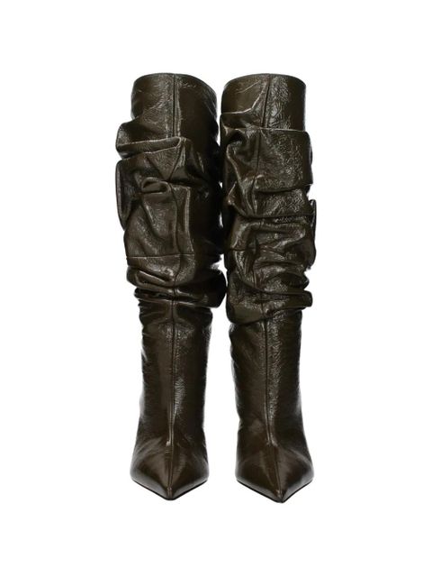 Amina Muaddi ruched patent-leather boots - Green