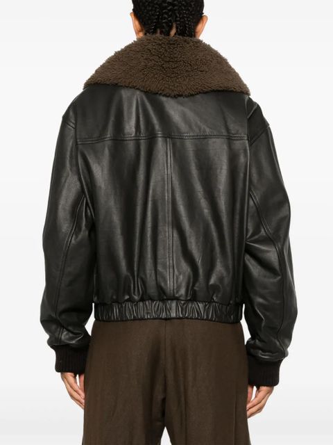 LEMAIRE shearling collar leather jacket - Brown