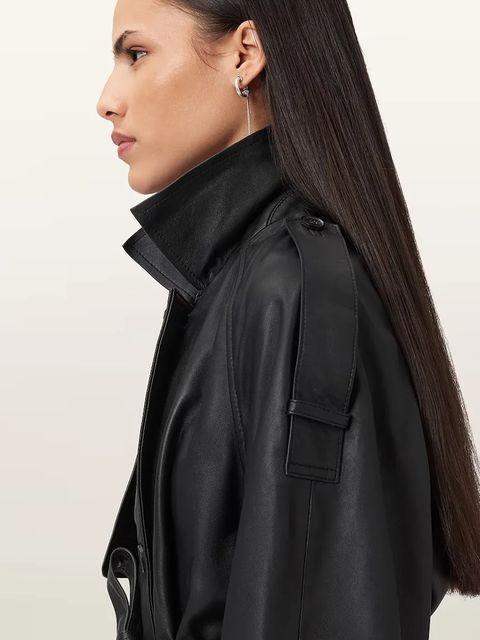 AllSaints trencz skórzany REED kolor czarny W035LD