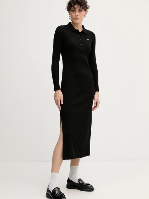 Lacoste sukienka bawełniana kolor czarny midi dopasowana EF5297 - zdjęcie produktu nr 1