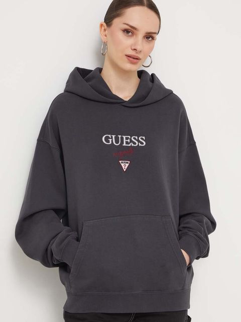Guess Originals bluza kolor szary z kapturem z aplikacją