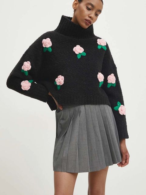 Answear.LAB sweter z dodatkiem wełny damski kolor czarny lekki z półgolfem - zdjęcie produktu nr 1