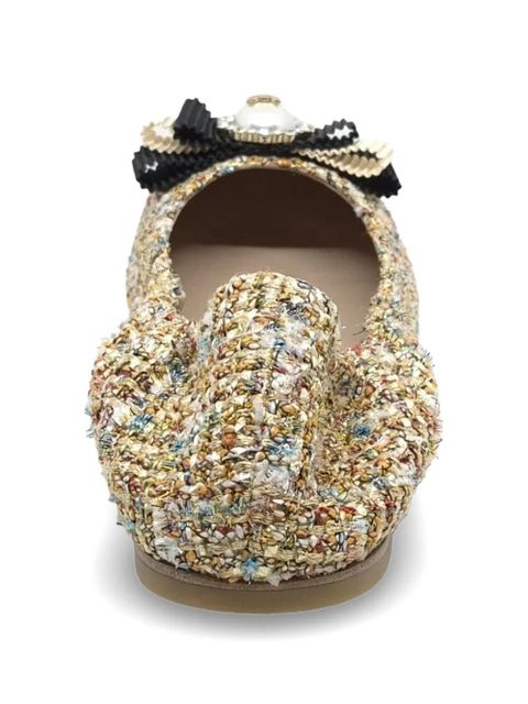Casadei tweed bow-detail ballet flats - Gold