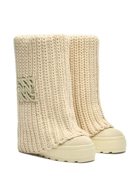 Casadei knitted logo-plaque boots - Neutrals - zdjęcie produktu nr 2