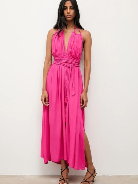 Answear.LAB sukienka kolor różowy maxi rozkloszowana