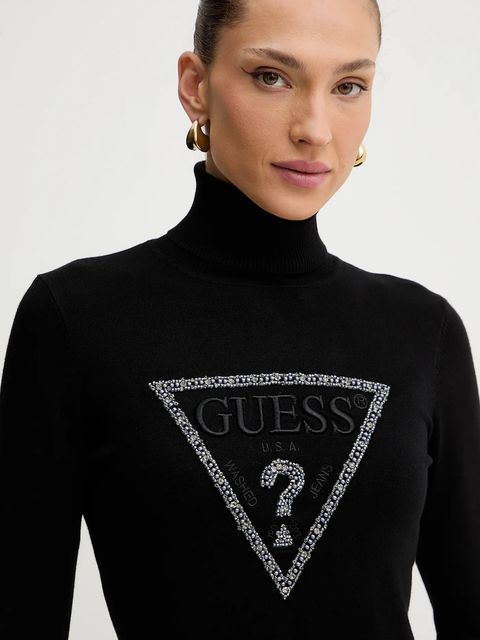 Guess sweter MELANIE damski kolor czarny lekki z golfem W5BR39 Z2NQ2