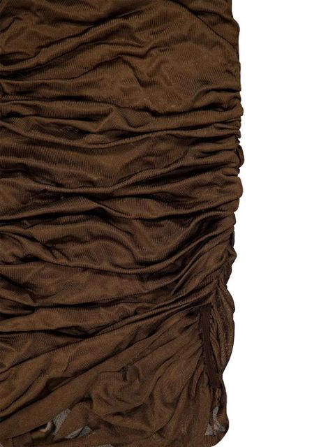 Saint Laurent off-shoulder ruched mini dress - Brown
