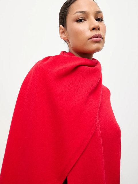 Answear.LAB sweter z wełny merino z szalem damski kolor czerwony lekki
