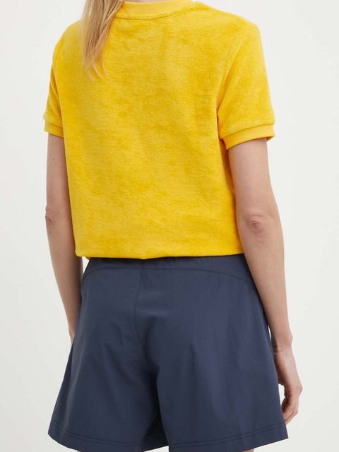 Fjallraven szorty outdoorowe High Coast kolor granatowy gładkie high waist F87034