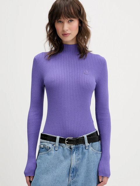 Hugo Blue sweter damski kolor fioletowy lekki z półgolfem 50522578