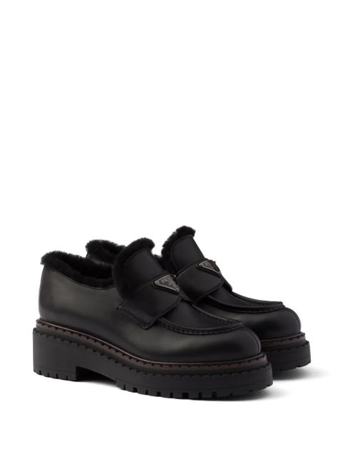 Prada shearling leather loafers - Black - zdjęcie produktu nr 2