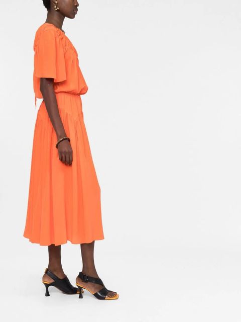 Marni gathered-detailing silk midi dress - Orange