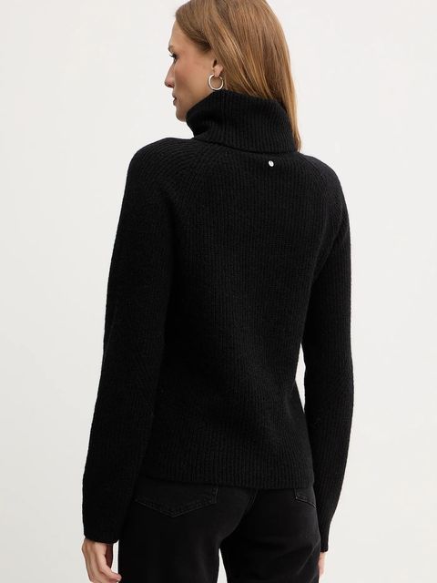 BOSS Orange sweter z dodatkiem wełny damski kolor czarny lekki z golfem 50548937