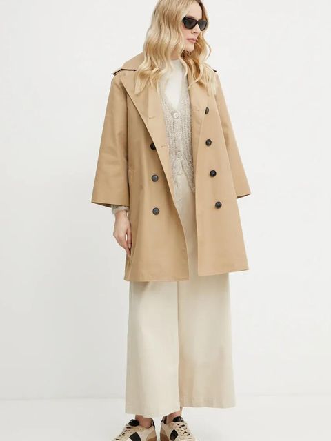 Weekend Max Mara trencz damski kolor beżowy przejściowy dwurzędowy 2515021031600