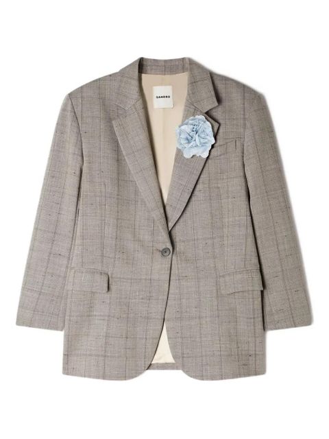 SANDRO flower-brooch checked blazer - Grey - zdjęcie produktu nr 1