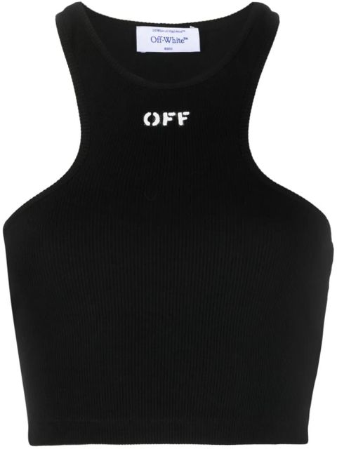 Off-White logo-print ribbed-knit racerback top - Black - zdjęcie produktu nr 1