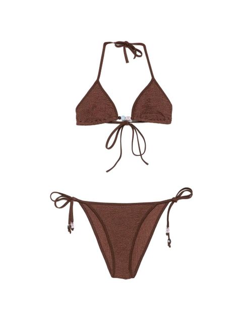 Hunza G bead-embellished crinkled bikini - Brown - zdjęcie produktu nr 1