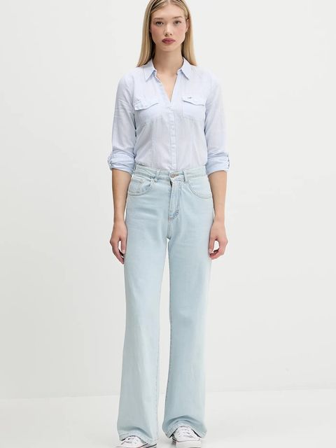 Hollister Co. koszula bawełniana damska kolor niebieski regular z kołnierzykiem klasycznym KI340-5425