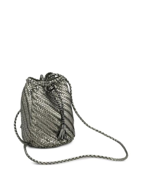 DRAGON DIFFUSION PomPom Double Jump woven-leather bucket bag - Silver