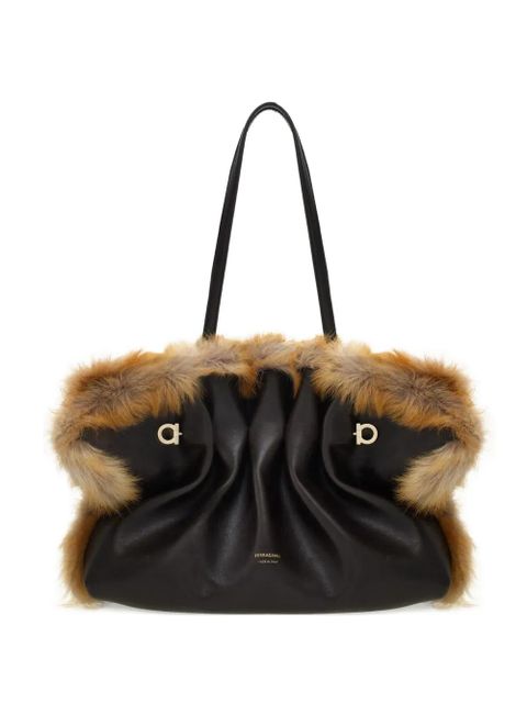 Ferragamo medium Soft calfskin-trimmed shoulder bag - Brown - zdjęcie produktu nr 1