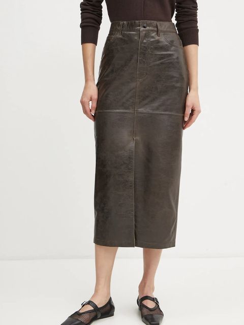 Day Birger et Mikkelsen spódnica skórzana Niki kolor brązowy midi prosta DAY65243576 - zdjęcie produktu nr 1