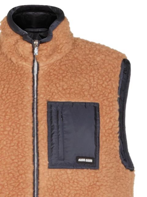 Miu Miu Teddy zip pocket gilet coat - Brown